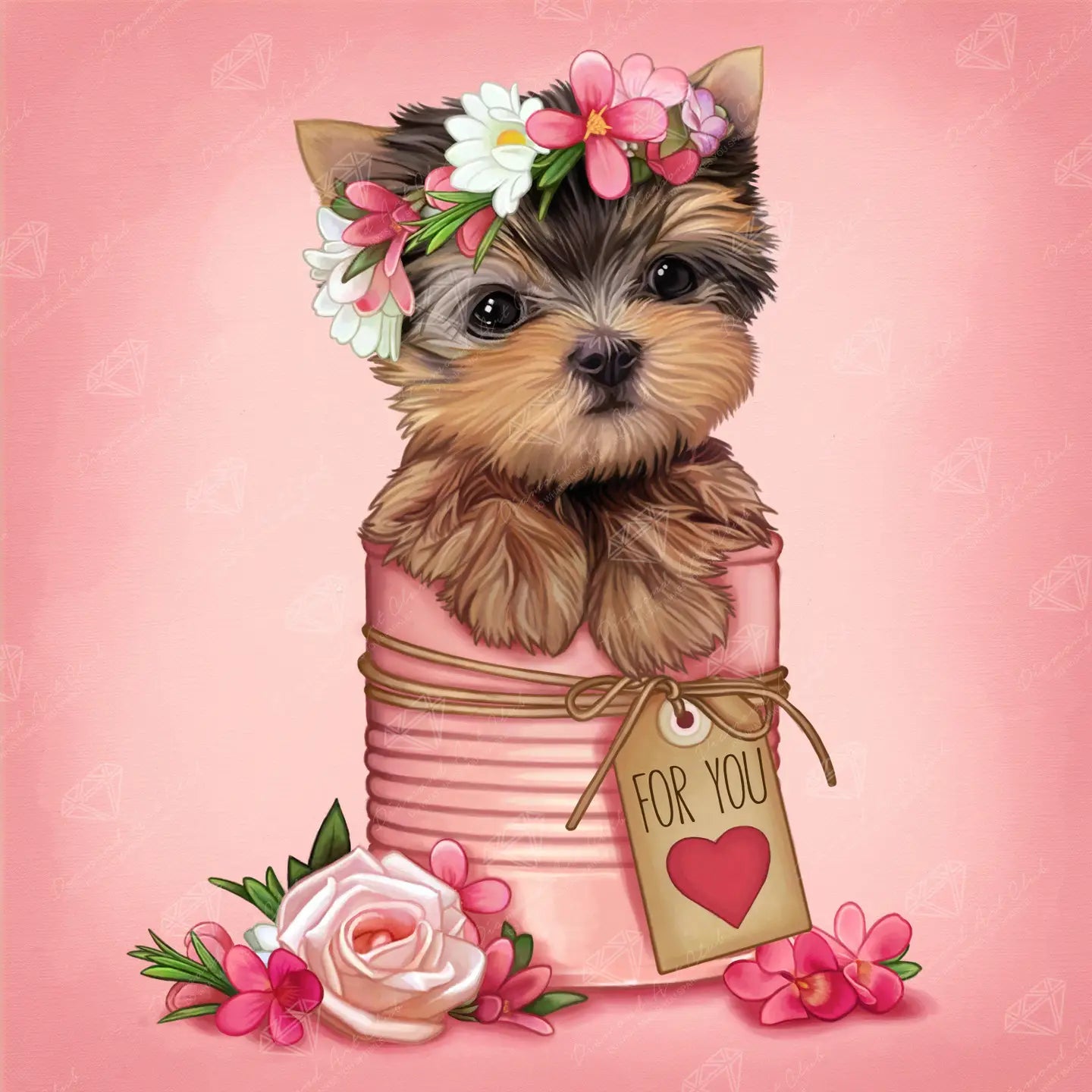 Diamond Art Club SQUARES Floral Yorkie Puppy